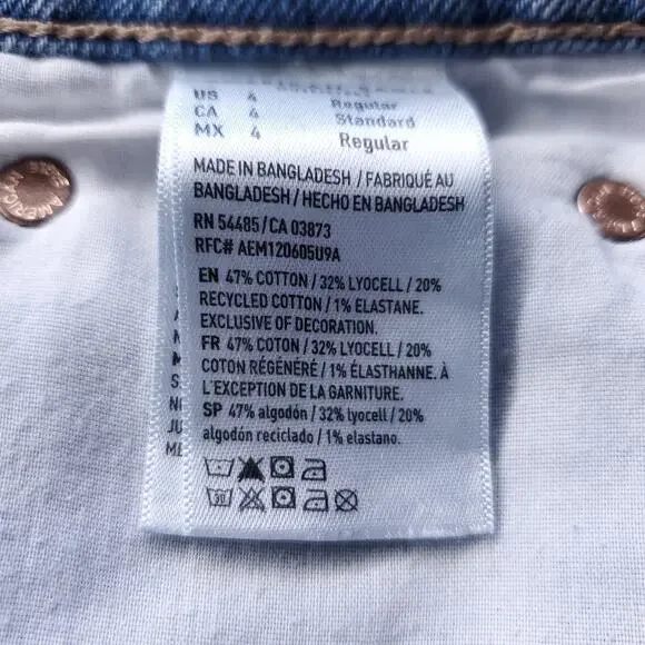 American Eagle Barrel Jeans Women 4 Blue Stone Wash Distressed Y2K - Picture 11 of 12